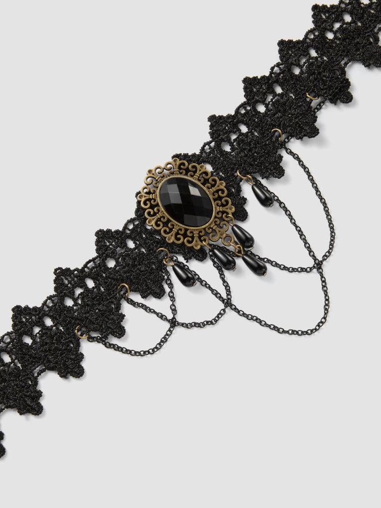 Dark Halloween Lace Rose Necklace