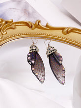 画像をギャラリービューアに読み込む, Butterfly Wing Black Rhinestone Cicada Wing Crystal Earrings