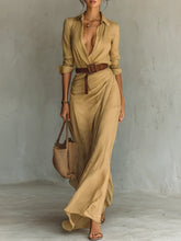 Load image into Gallery viewer, Ladies Lapel Long Sleeve Shirt Belted Maxi Dress