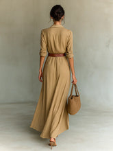 Load image into Gallery viewer, Ladies Lapel Long Sleeve Shirt Belted Maxi Dress