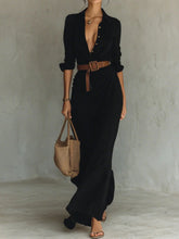 Load image into Gallery viewer, Ladies Lapel Long Sleeve Shirt Belted Maxi Dress
