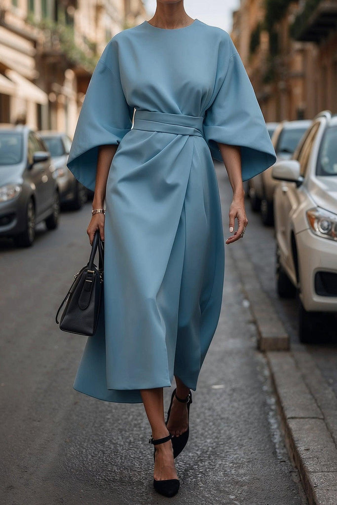 Elegant Solid Color Waist Dress