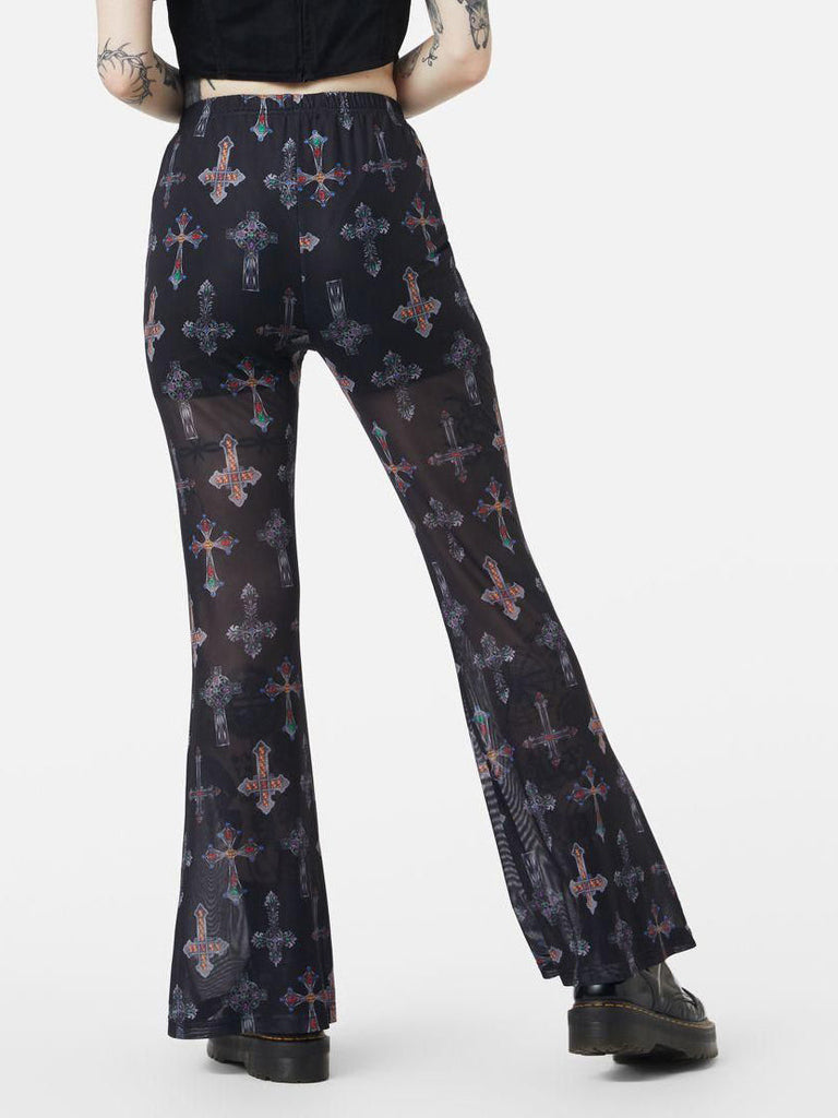 Fun Halloween Printed Mesh Flared Pants