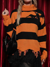 Load image into Gallery viewer, Halloween Cat Stripe Fringe Sweater