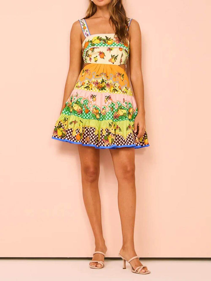 Summer MulticolorLemon Preated Hem Mini Dress