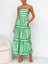 Load image into Gallery viewer, Suspender Open Back Striped Positioning Print Pocket Midi Dress