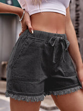 Load image into Gallery viewer, High-Waist Drawstring Denim Shorts