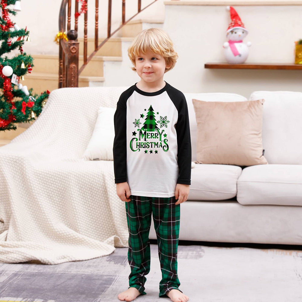 Merry Christmas Green Plaid and Black Pajamas Set