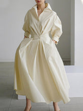 Load image into Gallery viewer, Elegant Pocket Button Lapel Collar Fold Solid Midi Dress