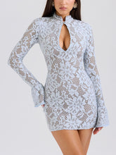 Load image into Gallery viewer, Elegant Sexy Blue Lace Long Sleeve Mini Dress