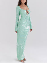 Lataa kuva Galleria-katseluun, High-End V-Neck Sexy Sequined Slit Maxi Dress