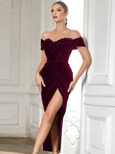 Load image into Gallery viewer, Off-Shoulder Ruched Slit Dress