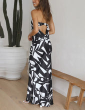 Load image into Gallery viewer, Satin Geometric Print Off Shoulder Maxi Dress