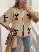 Carregar imagem no visualizador da galeria, Cute V-Neck Cherry Decoration Sweater Cardigan