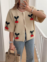 Load image into Gallery viewer, Cute V-Neck Cherry Decoration Sweater Cardigan