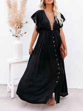 Carica l&#39;immagine nel visualizzatore di Gallery, Button Cotton Linen Perfect Beach Boho Maxi Dress