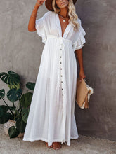 Carica l&#39;immagine nel visualizzatore di Gallery, Button Cotton Linen Perfect Beach Boho Maxi Dress