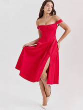 Görseli Galeri görüntüleyiciye yükleyin, Halter Neck Midi Dress with Side Slit - Scarlet Red