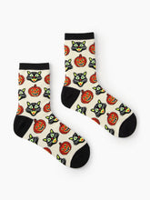 Lataa kuva Galleria-katseluun, Pumpkin and Cat Funny Halloween Socks