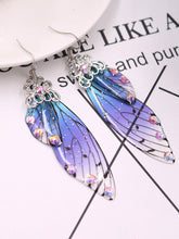 Lataa kuva Galleria-katseluun, Butterfly Wing Blue Rhinestone Cicada Wing Crystal Earrings