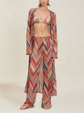 Load image into Gallery viewer, Beach Resort Geometric Print Bell Sleeve Cardigan Midi Dress