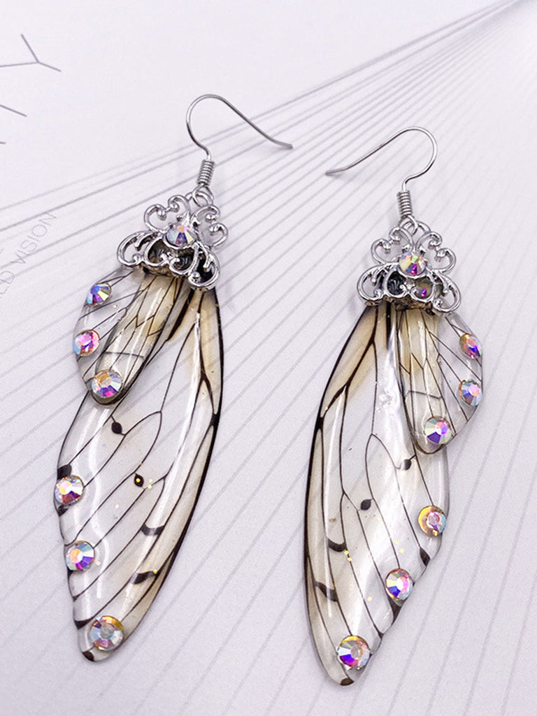 Boucles d'oreilles ailes de cigale en cristal strass gris ailes de papillon