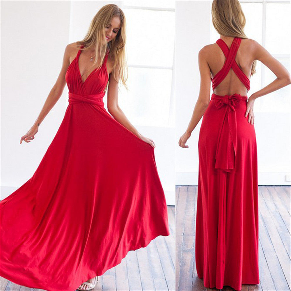 New multi-wear Fado rope cross backless sexy bandage dress long skirt dress