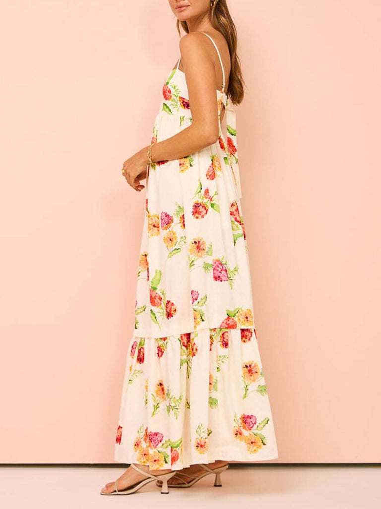 Robe extra longue dos nu à imprimé floral unique