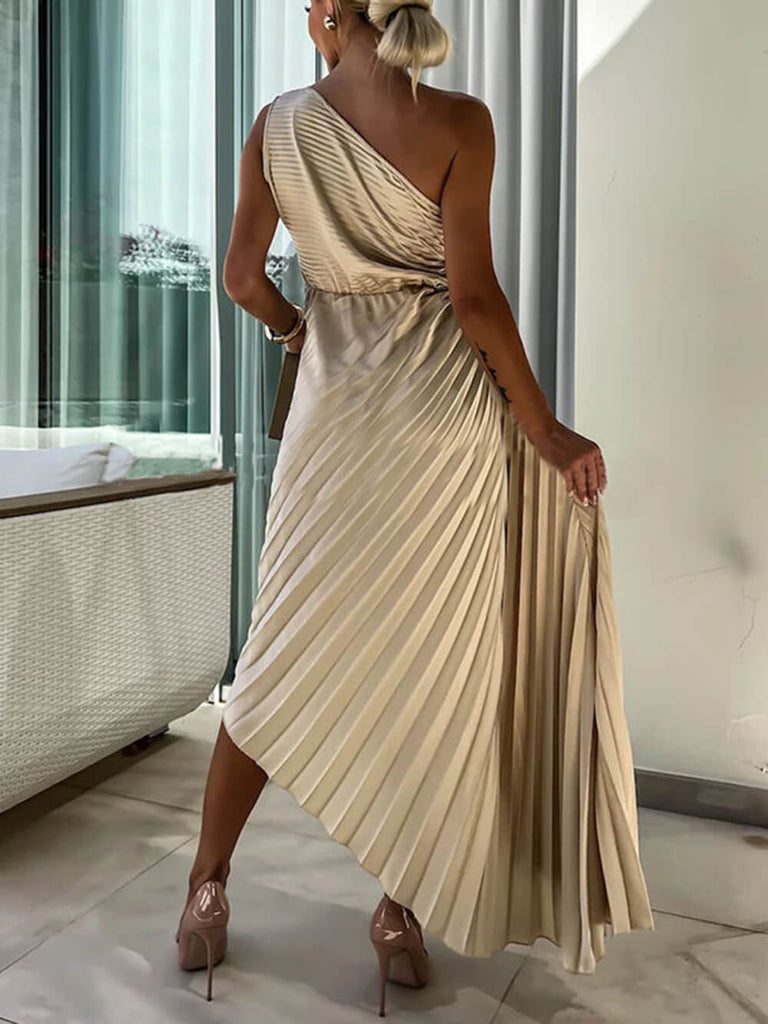 Robe longue plissée à une épaule en guilloché extensible romantique Night