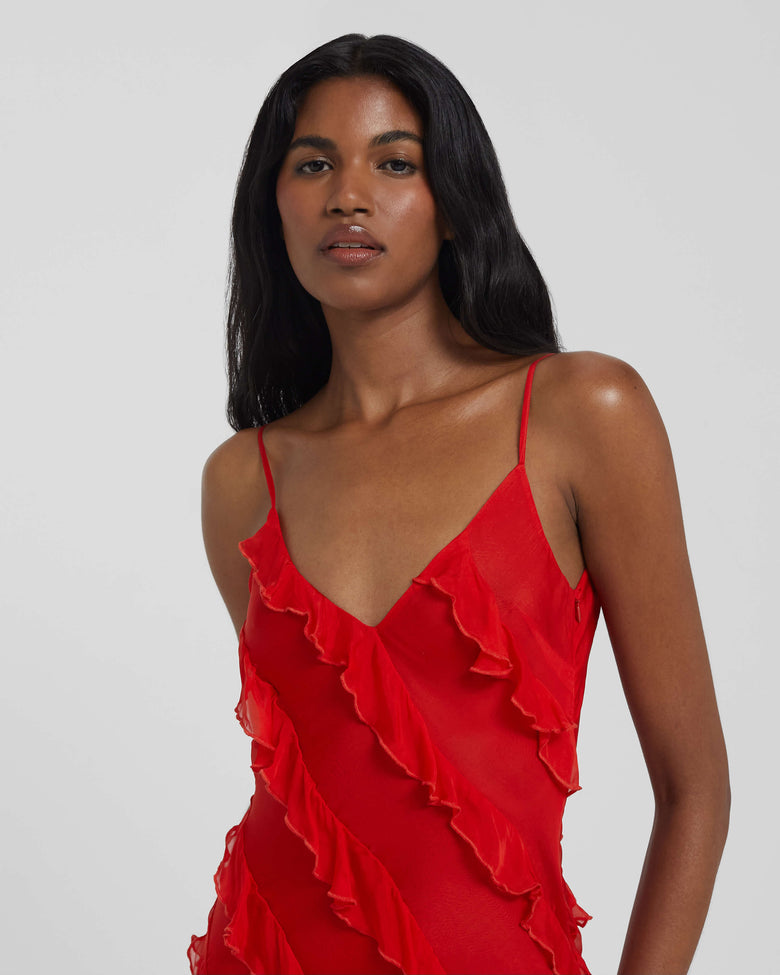 aikergood Bella Chiffon Ruffle Backless Maxi Dress