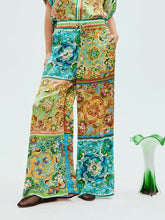 Load image into Gallery viewer, Special Satin Print Button Wide Leg Trousers