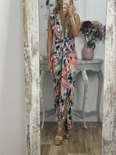 Load image into Gallery viewer, Tie-Dye Deep V Ruched Knotted Maxi Dress