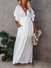 Carica l&#39;immagine nel visualizzatore di Gallery, Button Cotton Linen Perfect Beach Boho Maxi Dress