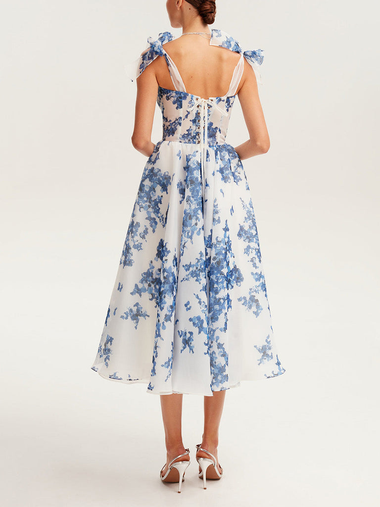 Tender floral midi tie-strap dress