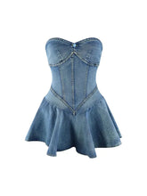 Load image into Gallery viewer, Strapless Ruffle Denim Dress