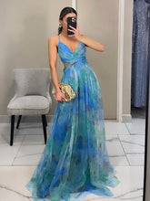 Load image into Gallery viewer, Elegant Painted Floral Print V-Neck A-Line Maxi Dress