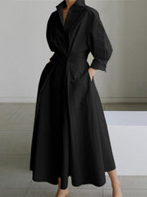 Load image into Gallery viewer, Elegant Pocket Button Lapel Collar Fold Solid Midi Dress