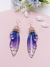 Laden Sie das Bild in den Galerie-Viewer, Butterfly Wing Blue Rhinestone Cicada Wing Crystal Earrings