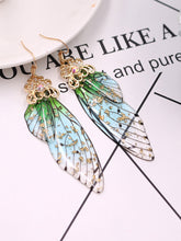 Load image into Gallery viewer, Butterfly Wing Green Rhinestone Cicada Wing Crystal Earrings