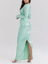 Laden Sie das Bild in den Galerie-Viewer, High-End V-Neck Sexy Sequined Slit Maxi Dress