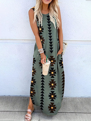 Celina Geometric Hippie Print Pocketed Knit Maxi Dress
