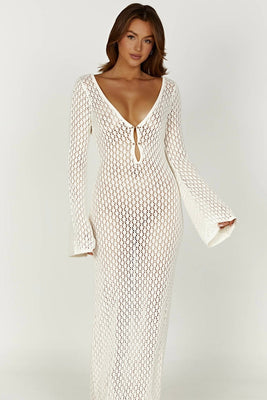 aikergood Augusta Crochet Fishtail Flare Sleeve Maxi Dress