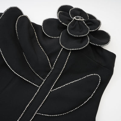 aikergood  Amelia Black Faux-Flower Mini Dress