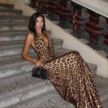 Load image into Gallery viewer, aikergood Fierce Allure Backless Leopard Print Maxi Dress