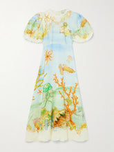 Load image into Gallery viewer, Gathered Printed Linen-Gauze Midi Dress