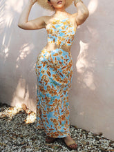 Load image into Gallery viewer, Knotted Cut Out Midi Dress in Baby Blue and Orange Floral