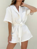 Textured Cargo Belted Linen Romper