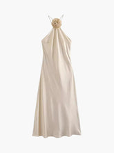 Indlæs billede til gallerivisning Satin Rosette Decor Halter Midi Dress