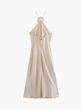 Indlæs billede til gallerivisning Satin Rosette Decor Halter Midi Dress