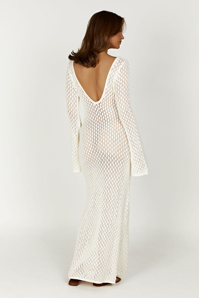 aikergood Augusta Crochet Fishtail Flare Sleeve Maxi Dress
